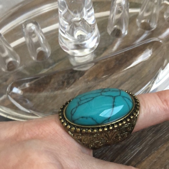 Oversized Turquoise Statement Ring Cocktail Country Southern Cowgirl Style Ring - Picture 10 of 12